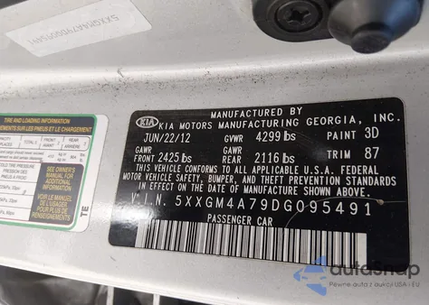 2013 Kia Optima Lx from USA, damaged, VIN 5XXGM4A79DG095491